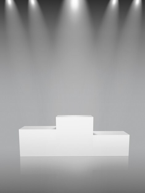Zdjęcie podium dla zwycięzców białego na cokole reflektor renderujący ilustrację 3d