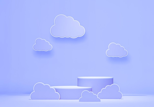 Podium i chmura na pastelowej fioletowej scenie minimalny produkt renderowania 3d
