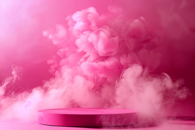 Zdjęcie podium i minimalny różowy wyświetlacz produktów z zapachem dymu na tle