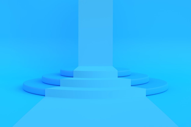 Podium na niebieskim tle Abstrakcyjna geometryczna minimalizm 3D renderowania ilustracji
