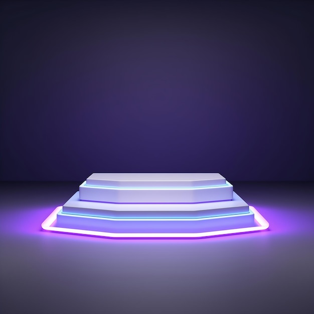 Zdjęcie podium oświetlone światłem neonowym renderowanie 3d światło neonowe