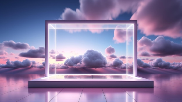 Podium prezentacji produktu renderowania 3D na minimalistycznym tle pastelowej chmury