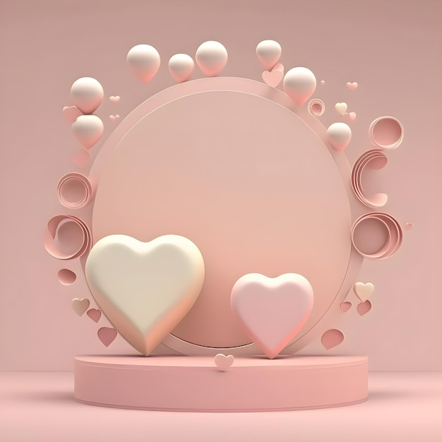 Podium produktu z różowym wyświetlaczem przedstawia dwa serca