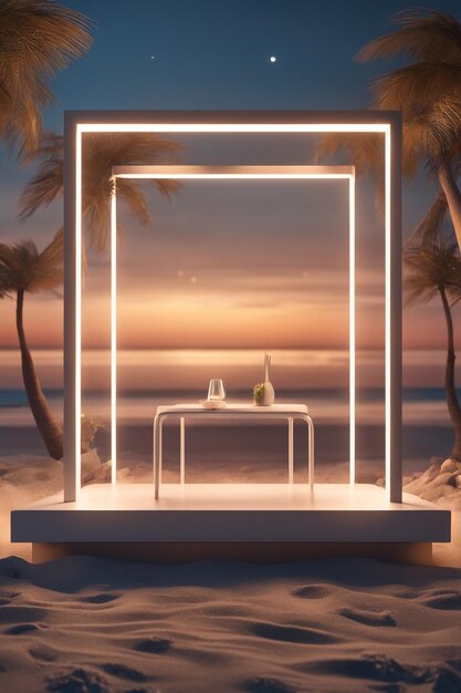 podium stojak na scenę do lokowania produktu makieta renderowania 3D podium na plaży dla produktu