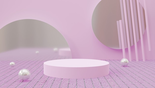 Podium w kształcie walca z kamienia, stojak na produkty na pastelowym różowym tle