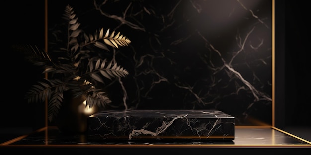 Podium z czarnego marmuru ze złotym cokołem Scena reklamowa Pusty stojak na produkty Generative AI