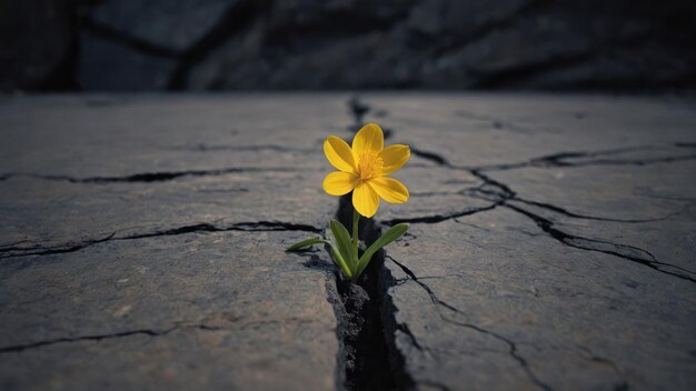 Podkreśl piękno samotnego kwiatu kwitnącego w szczelinie skały