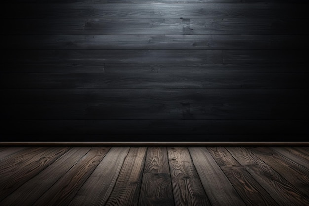 Zdjęcie podłoga drewniana z czarnym tłem na ścianie