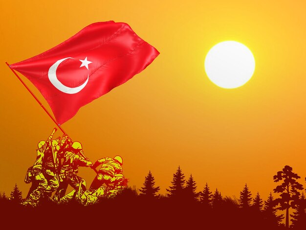 podniesienie flagi narodowej Turcji przez odważnych weteranów bojowników o wolność symbol niepodległości narodowej