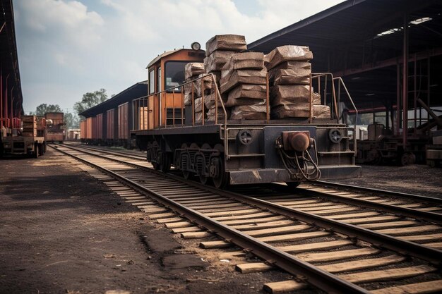 Podnośnik widłowy transportujący materiały wzdłuż torów kolejowych Najlepsza fotografia podnośnika widłowego