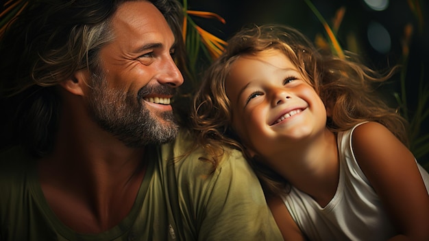 Podnosząca na duchu scena ukazująca czystą radość i więź między szczęśliwą dziewczyną a jej kochającym ojcem