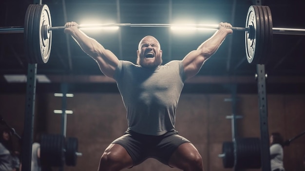 Zdjęcie podnoszenie ciężarów silny mężczyzna podniesie ciężką sztangę na siłowni