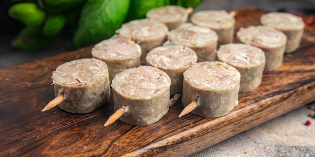 podroby mięso jedzenie kebab Troyes wieprzowina danie posiłek jedzenie przekąska na stole kopia przestrzeń jedzenie tło