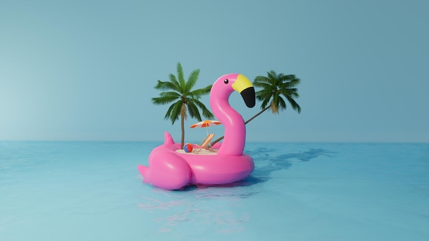 Podróż i wakacje ilustracja 3D z pięknym błękitnym oceanem i wyspą w tle letni projekt z pustym miejscem na tekst