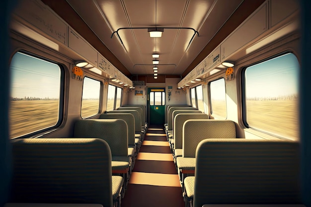 Podróż na przedmieścia szare skórzane siedzenia dla pasażerów wnętrza pociągu