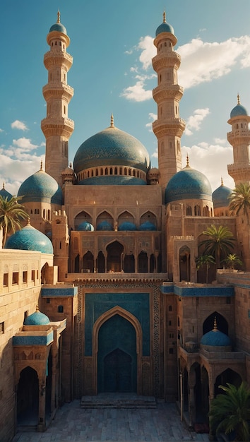 Podróż w czasie do starożytnej magicznej Arabii z majestatyczną architekturą pałaców