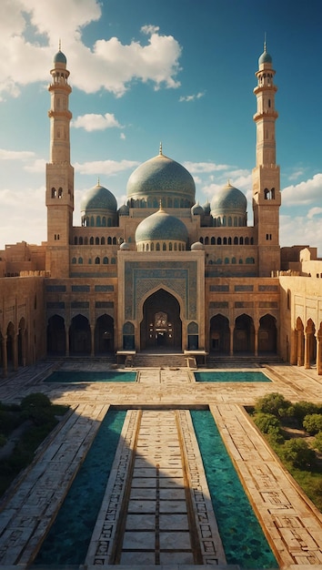 Podróż w czasie do starożytnej magicznej Arabii z majestatyczną architekturą pałaców
