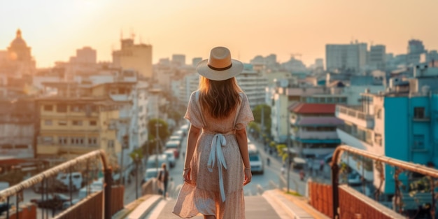 Podróżniczka samotnie wędruje po Azji w letniej, swobodnej sukience