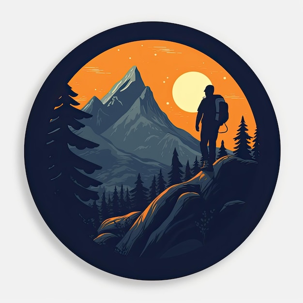 Podróżnik w górach Ilustracja wektorowa człowieka z plecakiem w górach