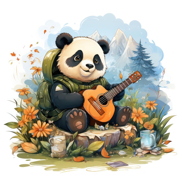 podróżująca panda ilustracja kampera