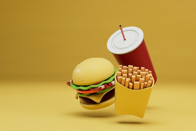 podstawowy zestaw fast foodów. strona do zamawiania fast foodów. frytki, hamburger i cola