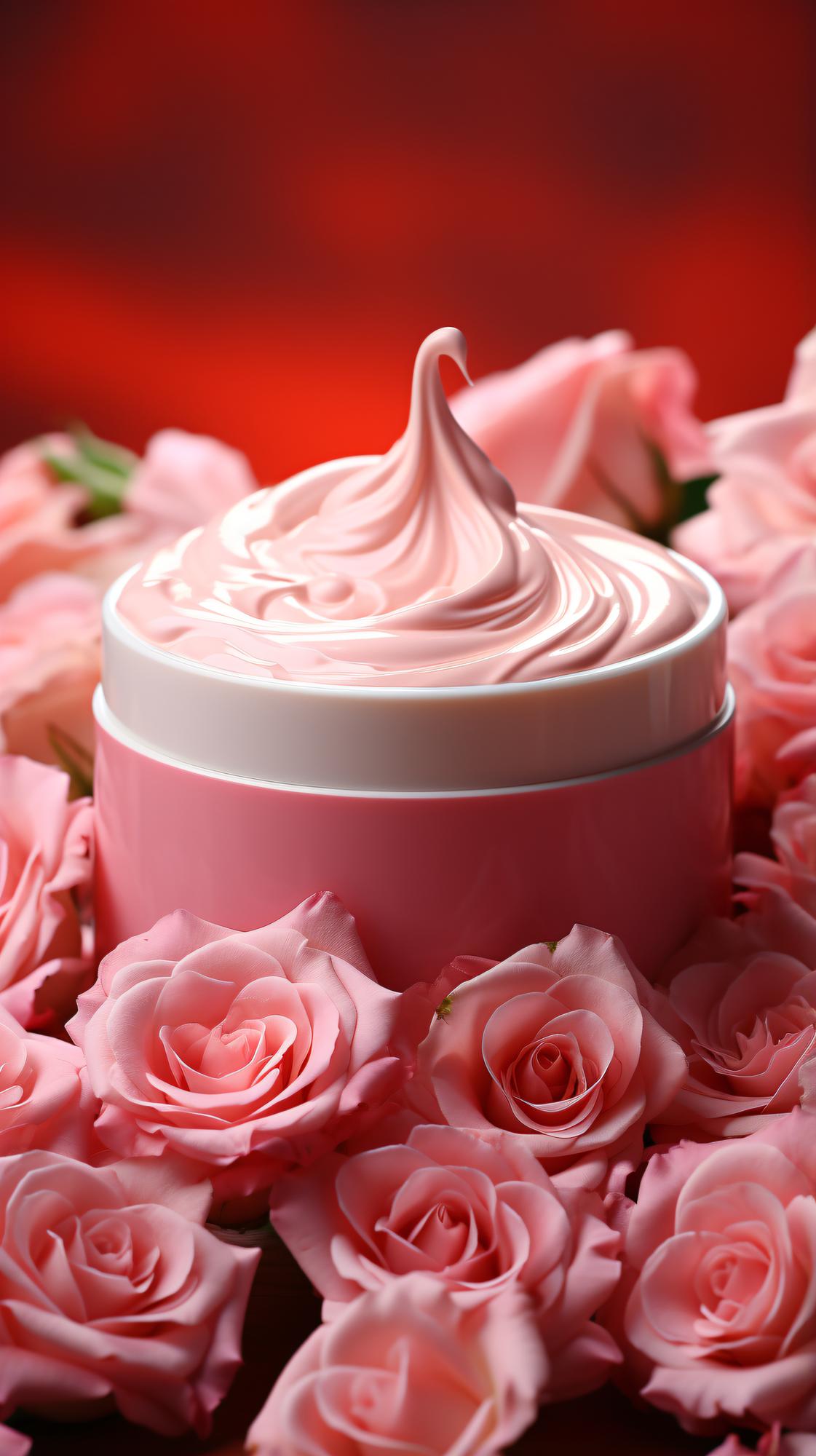 Zdjęcie podstawy pielęgnacji skóry na żywo różowym z kwitnącymi różami