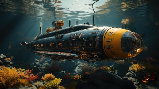 Zdjęcie podwodna łódź zasilana odnawialnymi źródłami energii z fotorealistycznym powtarzającym się wzorem