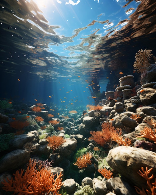 Podwodna rafa koralowa z mieszkańcami
