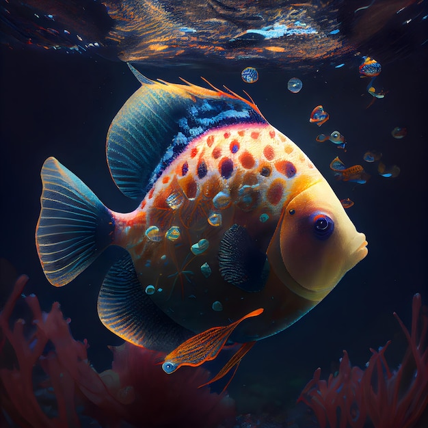 Podwodna scena z kolorowymi rybami i koralowcami Podwodny świat