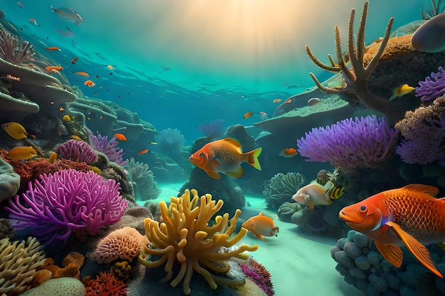 Podwodna scena z rybami i koralowcami