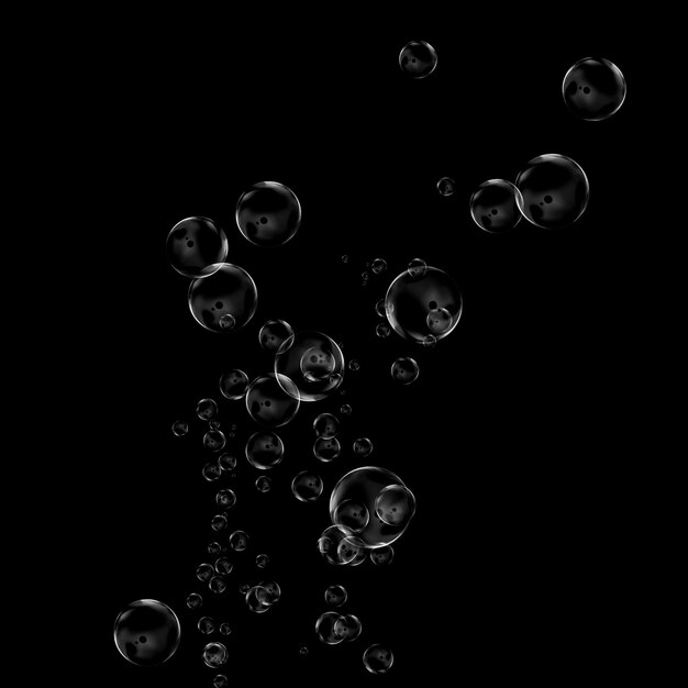 Zdjęcie podwodne bąbelki tlenu na czarnym tle