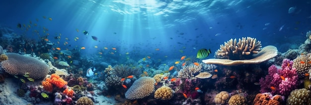 podwodne dno morskie z koralowcami i rybami