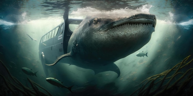 Podwodne prehistoryczne stworzenie lub dinozaur pływający pod wodą