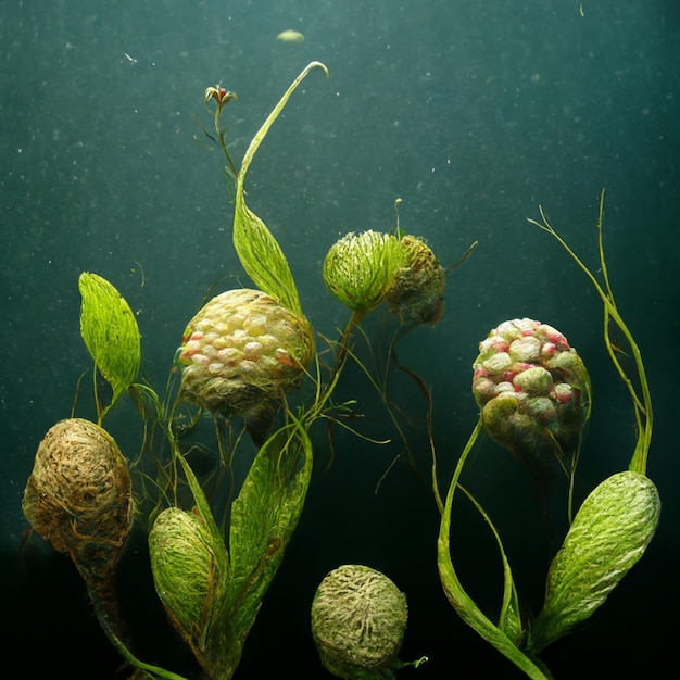 Podwodne zielone tło z różnych roślin morskich Scena podwodna