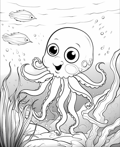 Zdjęcie podwodni odkrywcy cartoon baby octopus coloring adventure