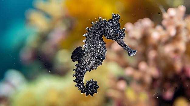 Zdjęcie podwodny portret elegancji czarnego konika morskiego hipokamp javani cesiumbulgy