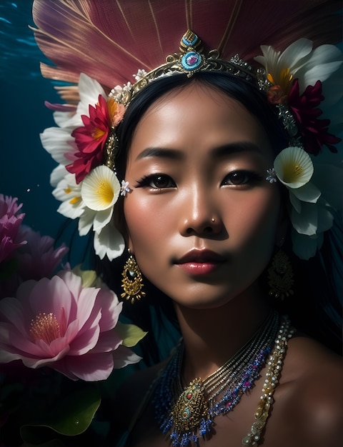 Podwodny portret uroczej kobiety z Bali