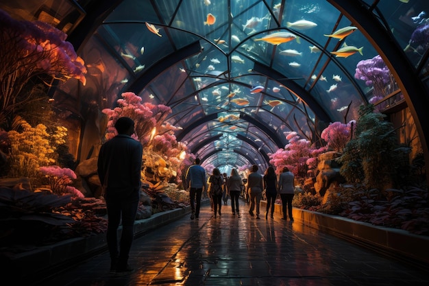 Podwodny tunel w akwarium Ripley's z generatywnym IA egzotycznego życia morskiego