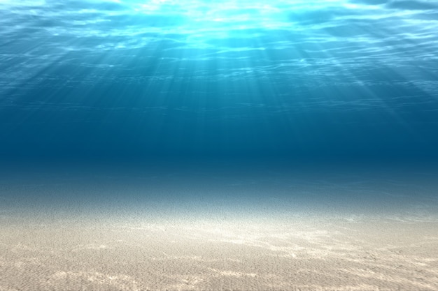 Zdjęcie podwodny widok błękitnej wody i światła słonecznego na oceanie