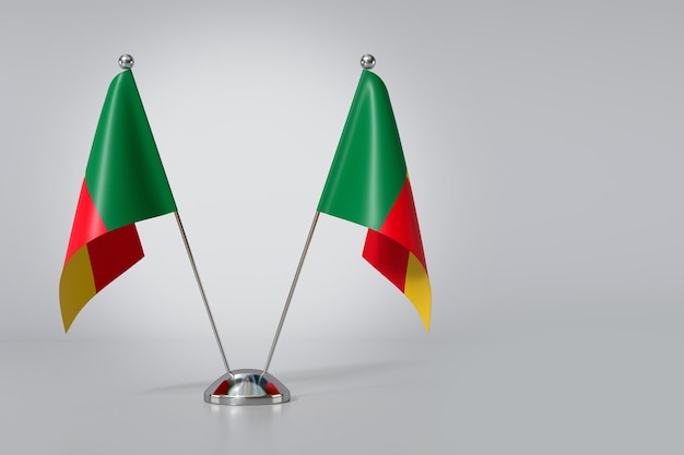 Podwójna flaga Republiki Beninu na szarym tle 3d Rendering
