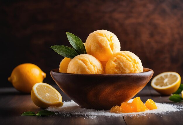 Podwójna miarka sorbetu cytrynowo-pomarańczowego w rożku cukrowym