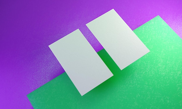 Podwójna wizytówka nad kolorowym renderowaniem 3d bloku