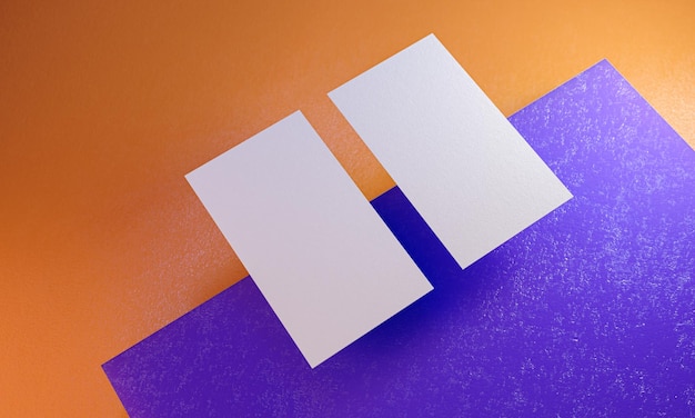 Podwójna wizytówka nad kolorowym renderowaniem 3d bloku