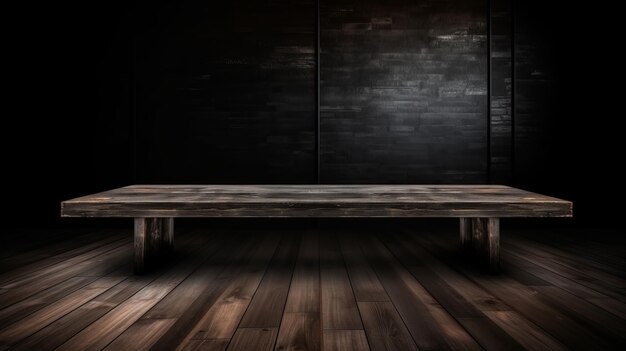 Pojawia się przyćmiony drewniany stół do czyszczenia rzeczy z rozmytym salonem Zasoby kreatywne AI Generowane
