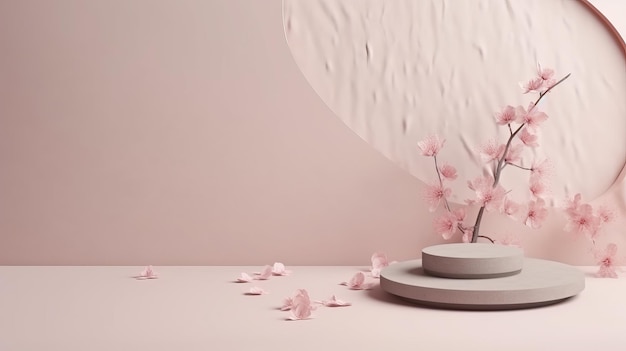 Pojawiają się beżowe porządki Sakura w kolorze różowym sprawiają, że podział drzewa Zasoby kreatywne Generowane przez sztuczną inteligencję