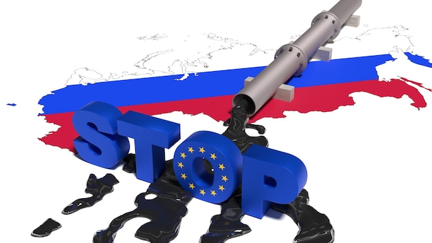 Pojęcie uzależnienia od rosyjskiej ropy Sankcje wobec Rosji Renderowanie 3D