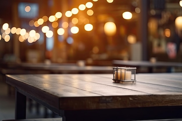 Pojedyncza płonąca świeca umieszczona na rustykalnym drewnianym stole Generative AI