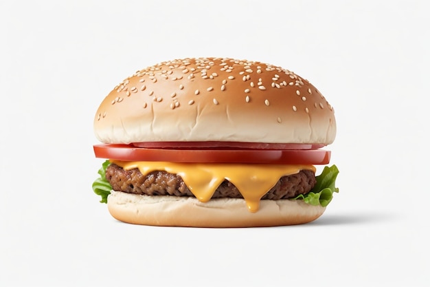Pojedynczy hamburger izolowany na białym tle Świeży fast food z wołowiną i serem śmietanym