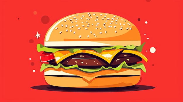 Pojedynczy hamburger kreskówka płaska ilustracja Minimalistyczne generatywne ai
