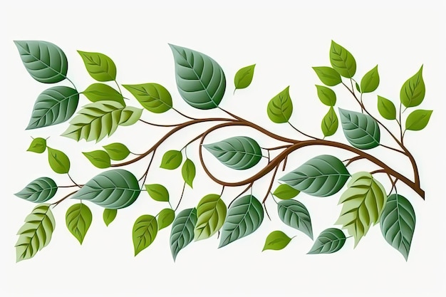 Zdjęcie pojedynczy oddział ze świeżymi zielonymi liśćmi wyizolowanymi na białym tle generative ai